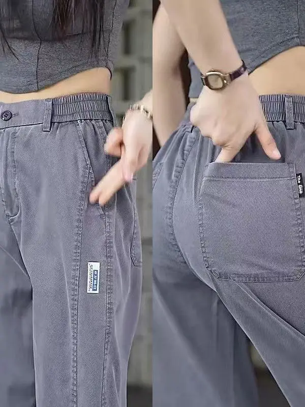 

Men's Workwear Pants Summer Thin Loose Wide Leg Elastic Waist Wear Resistant Casual Trousers Straight Leg Zipper Fly