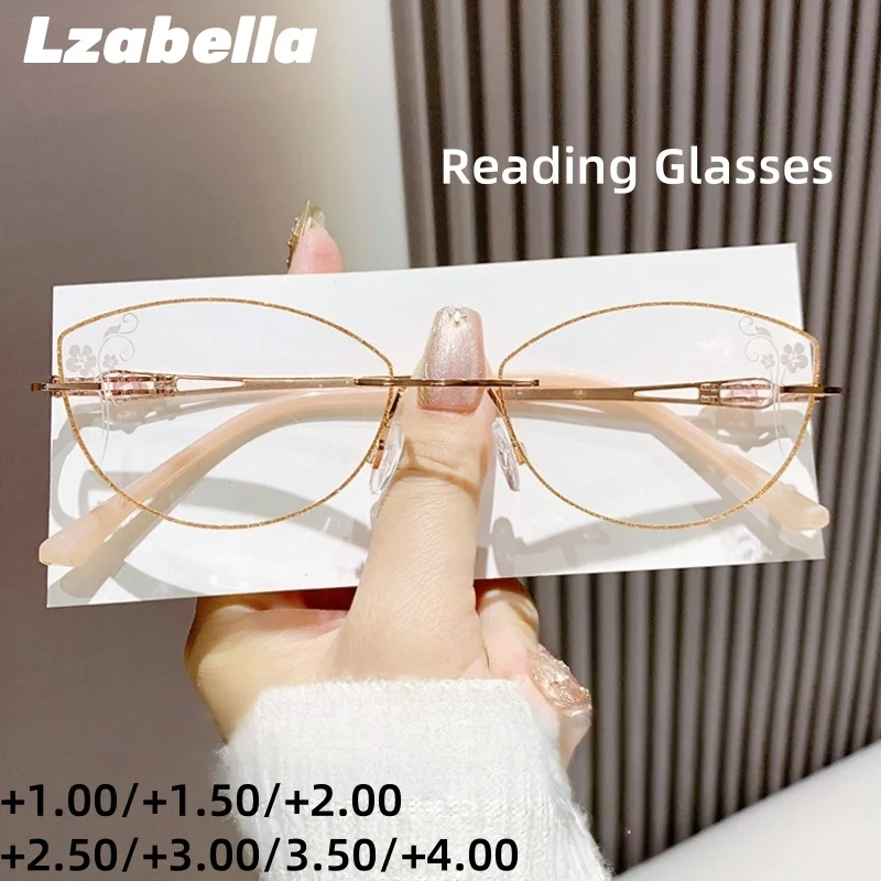 

Women's Cat eye Rimless Anti-blue light Reading Glasses Super Elastic Temples Do Not Pinch The Face Ultra-light Reading Glasses