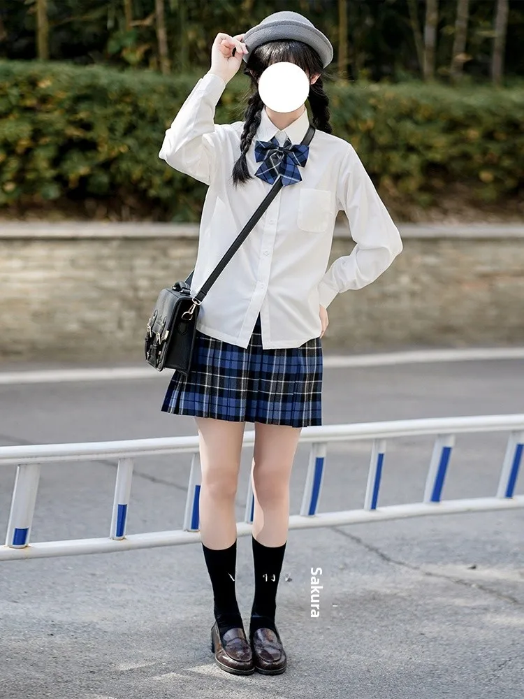 

Sakura Fly College JK orm Basic White Long Sve irt Square Collar Fem Student School orm Button up Cotton B...