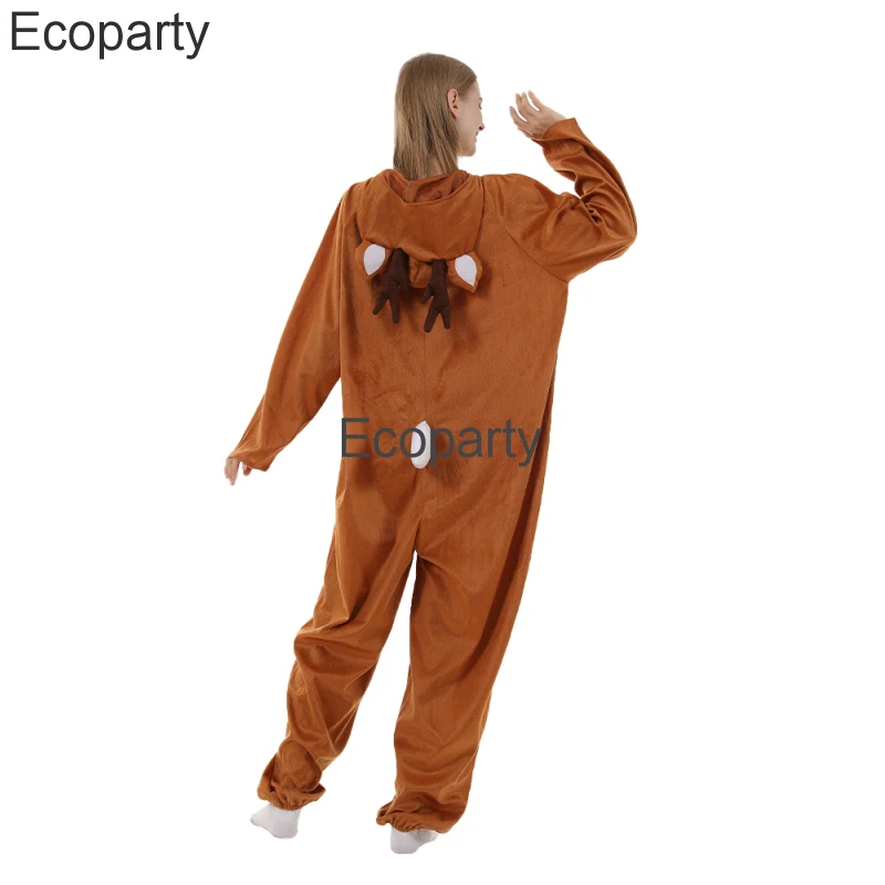 New Christmas Reindeer Cosplay Costume For Men Women Funny Animal Elk Jumpsuit Couples New Year Carnival Party Xmas Fancy Dress