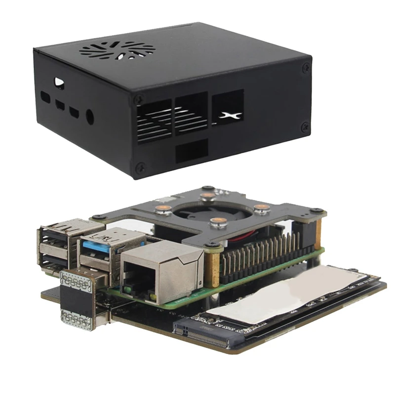 X876 M.2 NVME SSD Expansion Board+X732 Power Expansion Board With X863-C1 Metal Shell + Cooling Fan NAS Storage Module