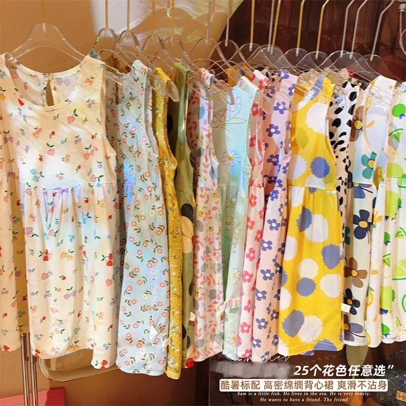 Girls' Fresh Print Sleeveless Dress, Sweet Loose Vest Dress for Summer