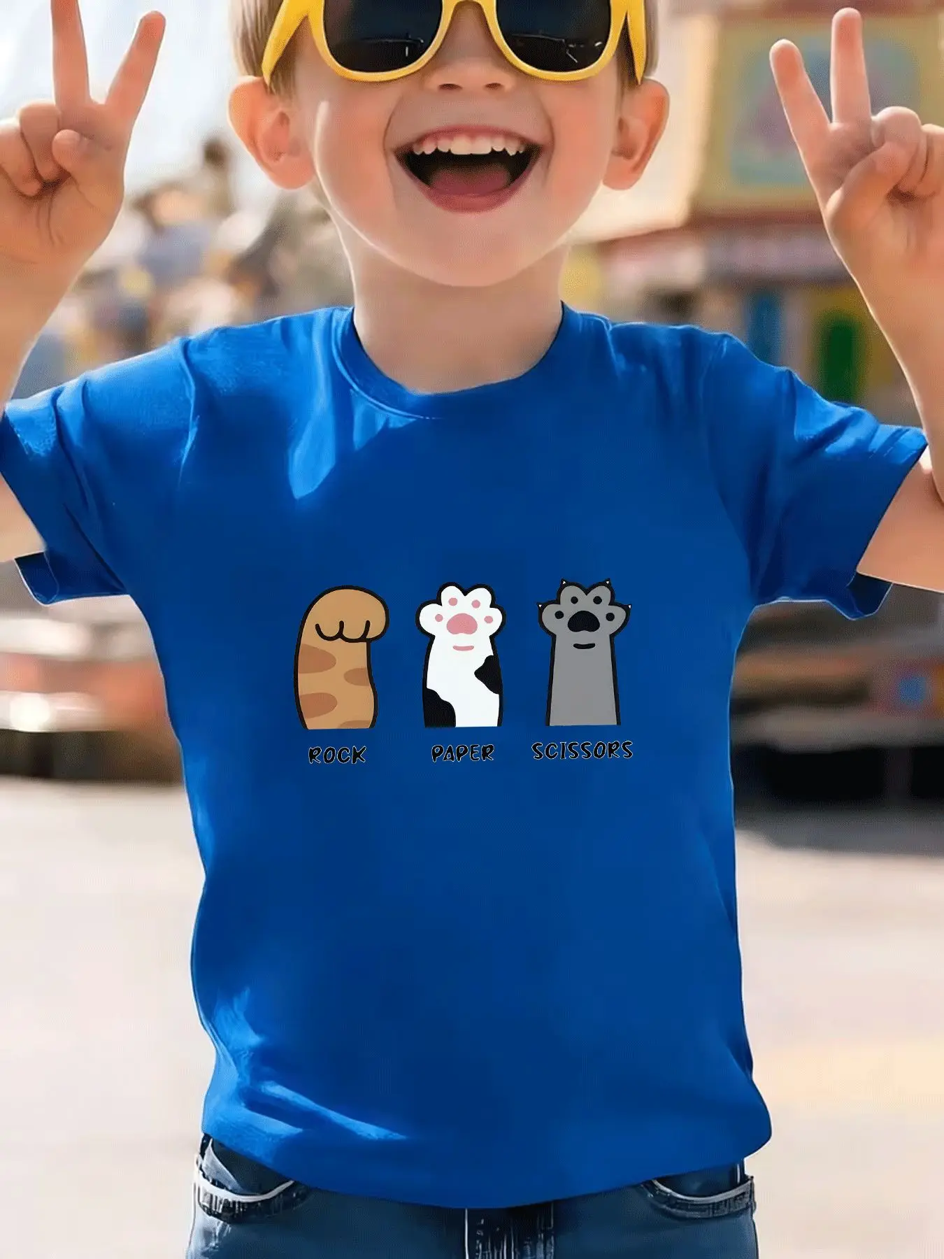 Children's Casual T-shirt, Casual Trend, Cat Paw, Stone Scissors, Fabric Pattern, Daily Street Style, Parent-child Outfit