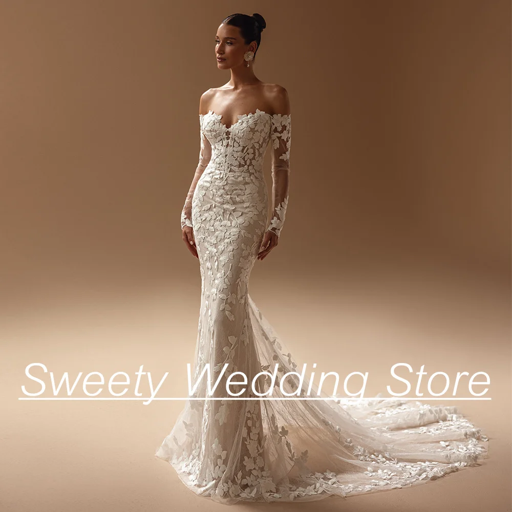 Bride Wedding Dresses Woman 2025 Customized Sweetheart Full Sleeve Applique Lace Mermaid Bridal Gown Court Train Robe De Mariee