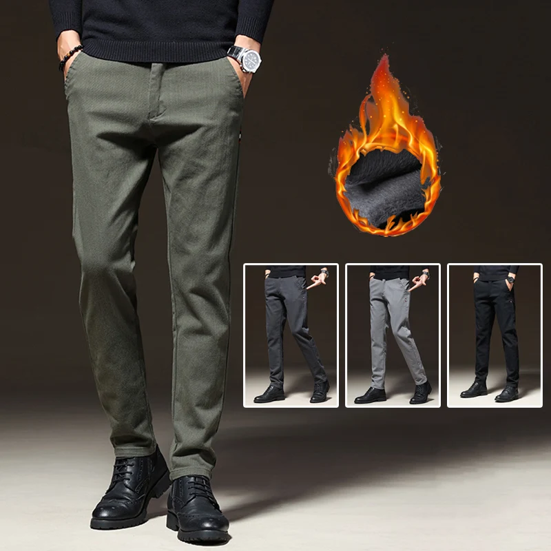 

2024 Men Thicken Korean Streetwear Pants Male Hot Sale Holiday Casual Straight Leg Pants Winter Snow Warm Thermal Plush Trousers