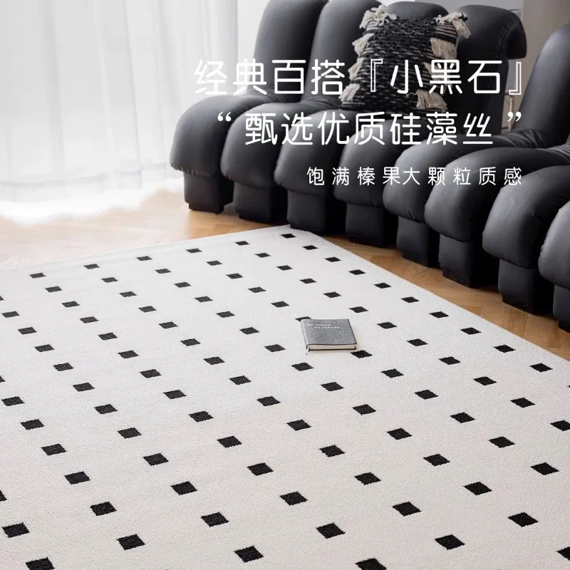 

Black and white grid living room carpet leave-in washable waterproof versatile light luxury premium block blanket bedroom carpet
