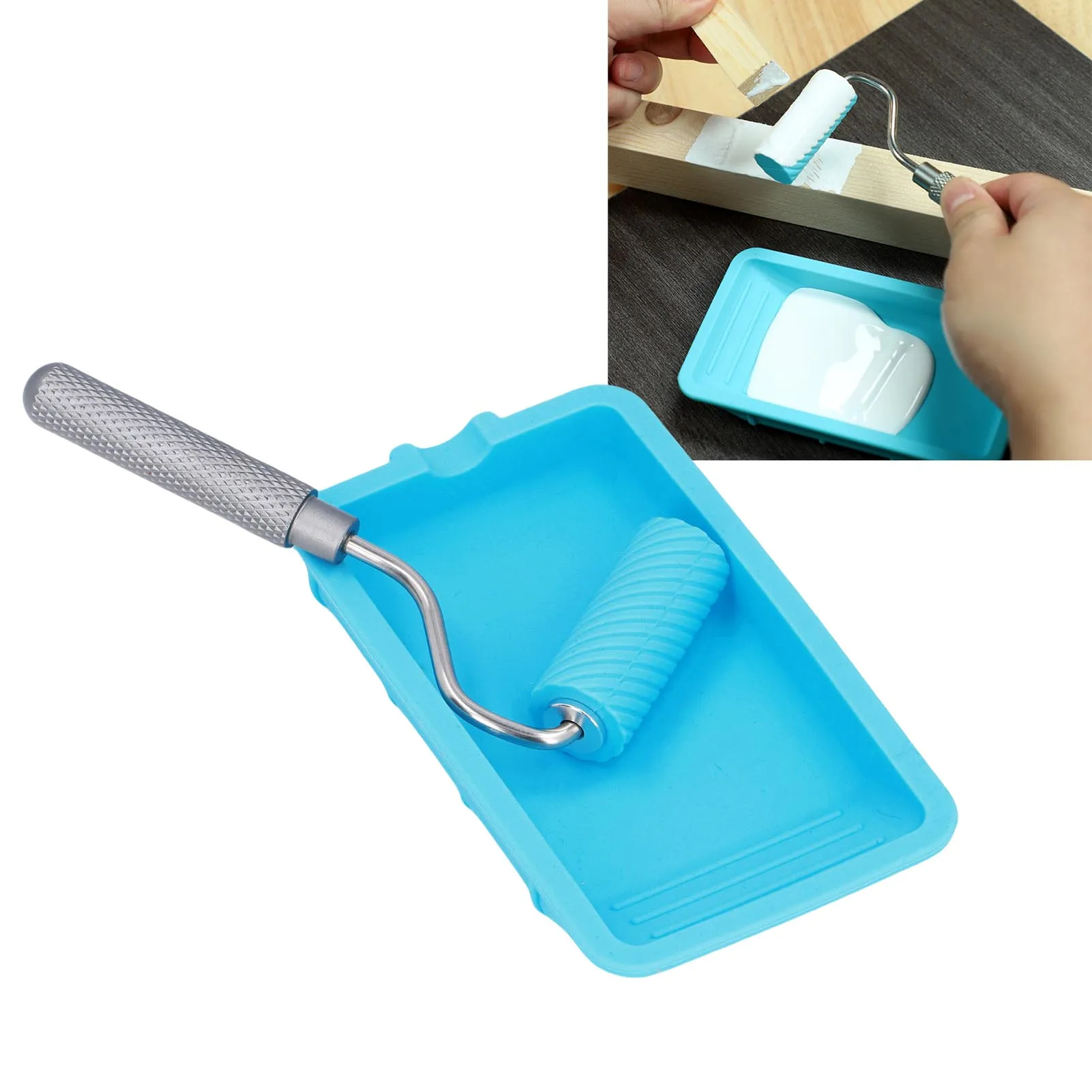 Silicone Paint Roller Silicone Paint Roller and Tray Set Reusable Soft Adhesive Latex Roller and Tray for Woodworking Crafts