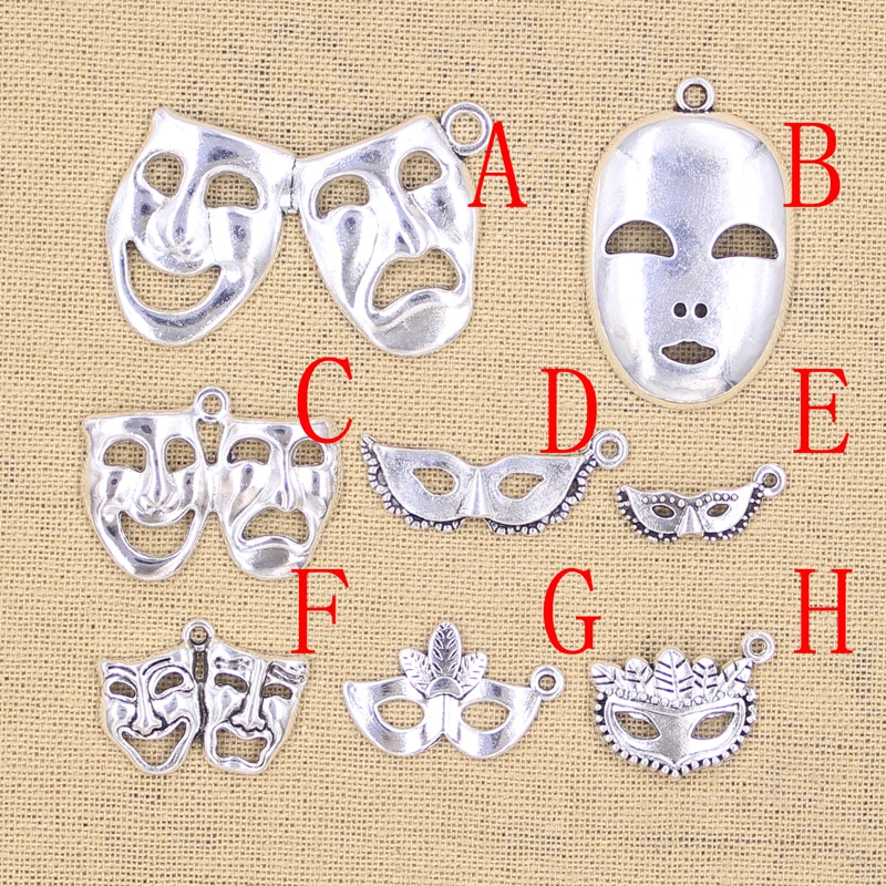 Charms Cry Laugh Mask PROM Mask Antique Silver Color Pendants DIY Crafts Making Findings Handmade Tibetan Jewelry view 2