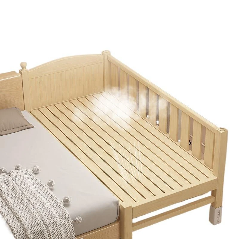 

All solid wood children's splicing bed widened with guardrail adjustable height boys and girls bed
