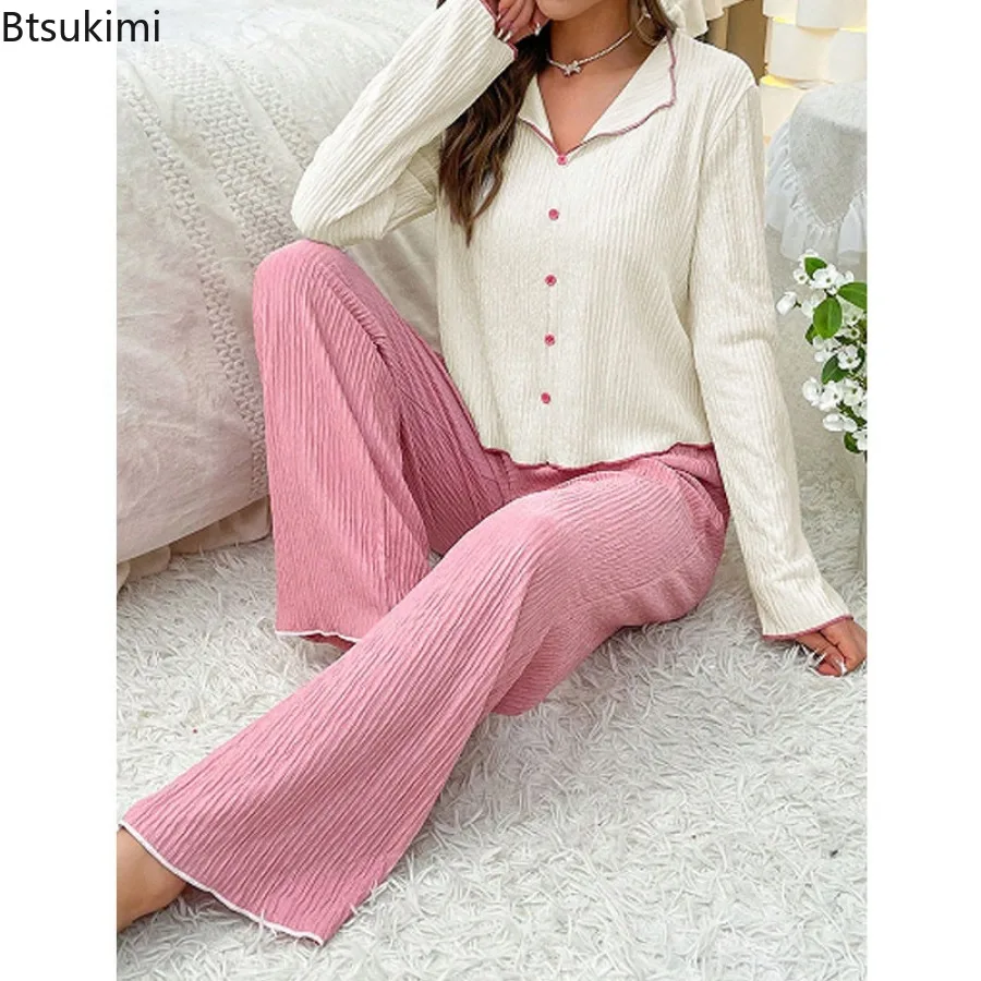 2025 Spring Autumn New Pajama Women's Set Elegant Temperament Collar Buckle Short Sleeve Pants Two Piece Set Home Wear Outerwear