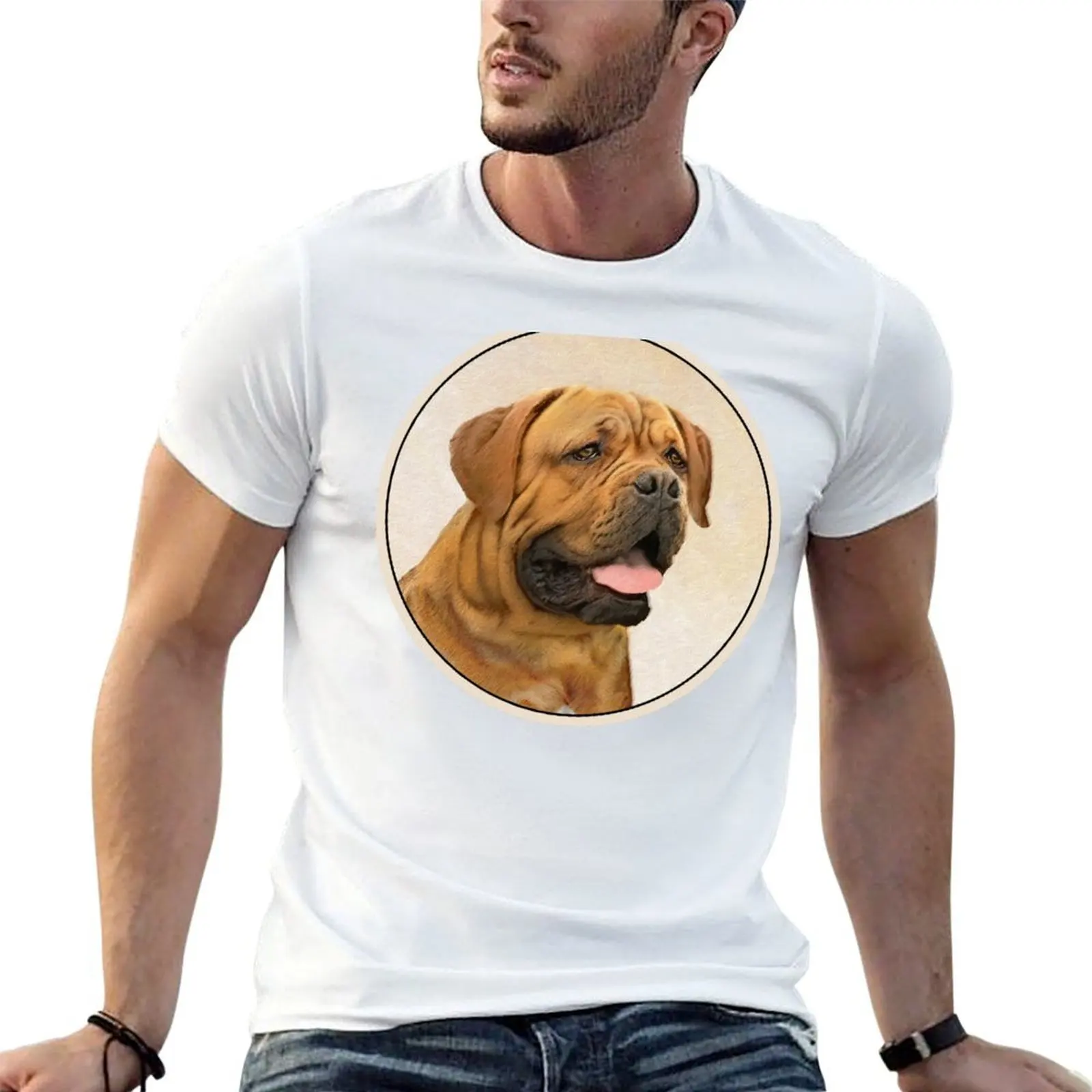 Camiseta masculina com estampa de pintura de Dogue de Bordeaux, camiseta masculina com estampa de cachorro fofo, camiseta masculina 100% algodão