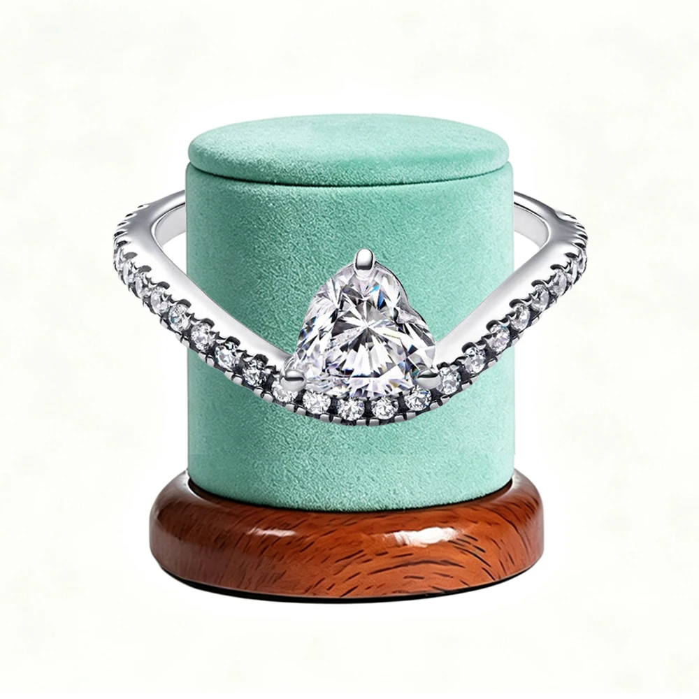 New 925 Silver Sparkling Double Heart Blue Pear Blossom Ice Pillar High Princess Crown Ring Fashion DIY Charm Jewelry