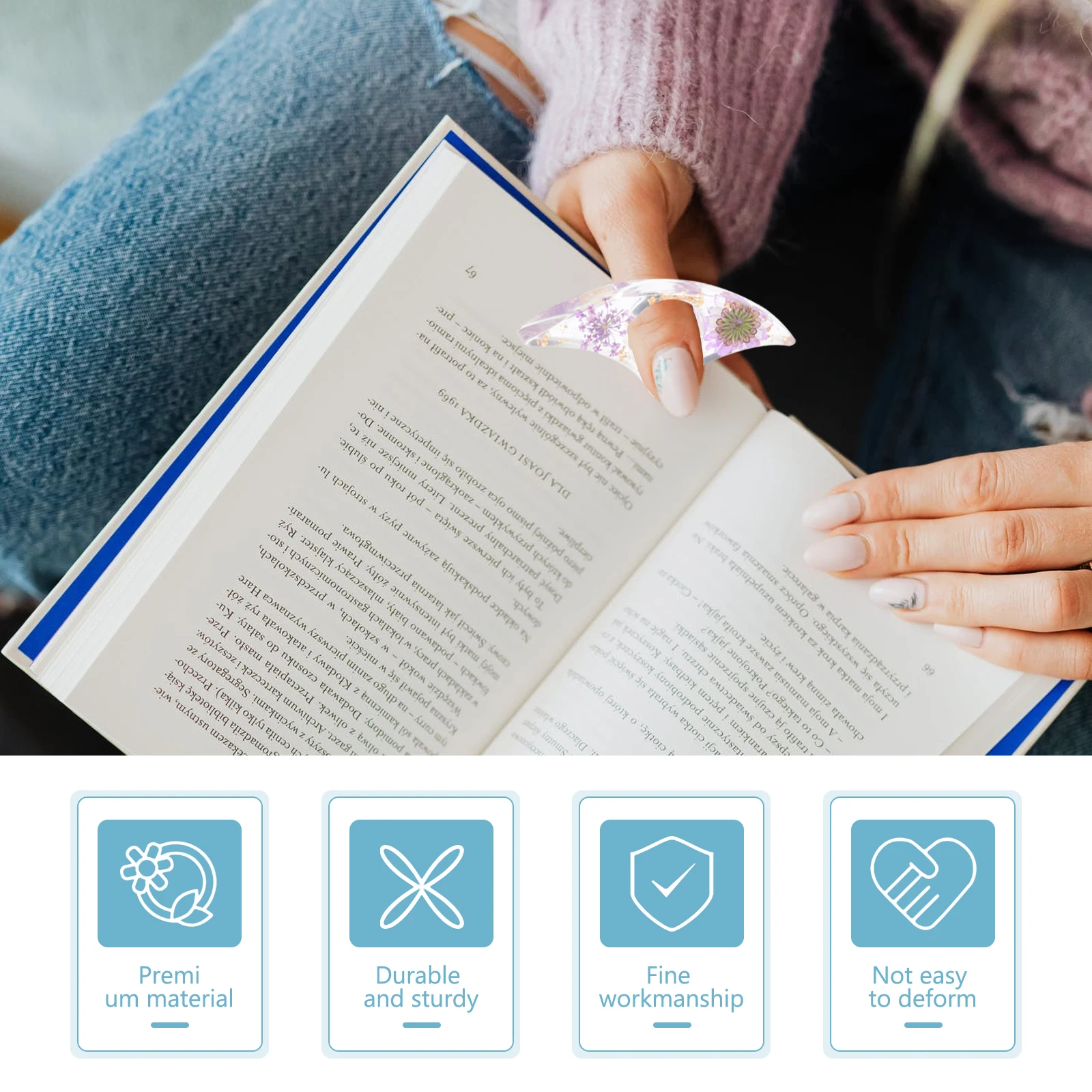 

2Pcs Page Holder for Reading Flower Design Thumb Ring Bookmark Sturdy Transparent Page Spreader Reading Aids for Hands Free Book