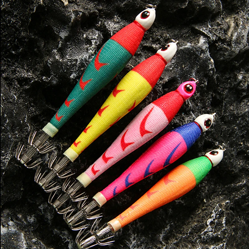 Sinking Squid Hook Fishing Lure 15# 20# 25# 30# 40# EGI Cuttlefish Luminous Wood Shrimp Squid Lure Artificial Bait Sea Fishing