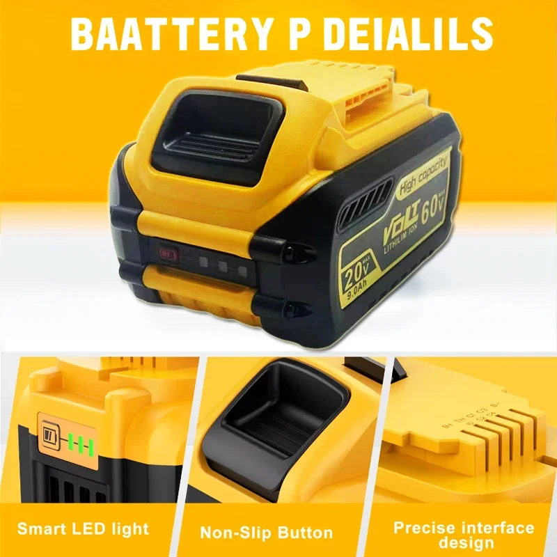 Batterie lithium-ion pour Dewalt, 20V, 60V MAX, 9,0 Ah, DCB609, DCB200, DCB201, DCB609, DCB182, DCB204