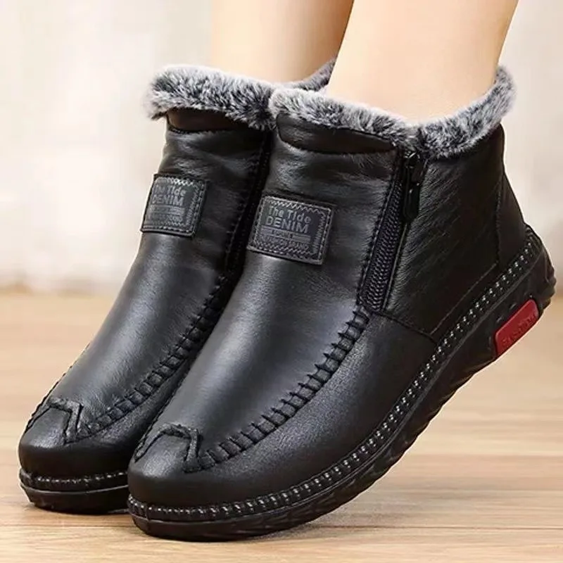 Womens Ankle Boots Anti Slip Winter Waterproof Snow Warm Fur Casual Basic Platform  Comfortable Elegant Mom Cotton Shoes Round