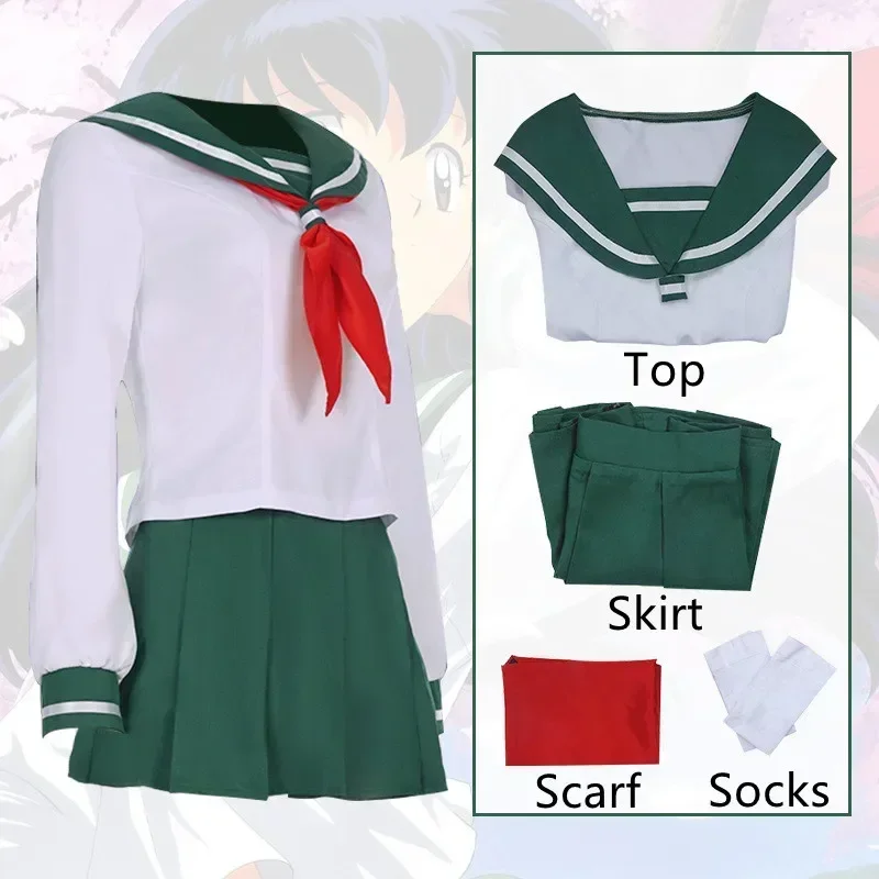 InuYasha Kagome Higurashi Anime Cosplay Costume pour femmes, uniforme pour filles, chemise trempée, jupe, Halloween, carnaval, adulte, MN9