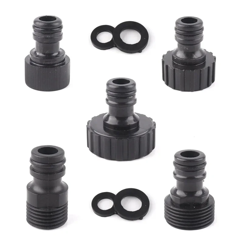 3 pcs black ABS plastic quick-connect garden hose fittings for 1/2 inch 3/4 inch 1 inch pipes — DIN standard irrigation connecto