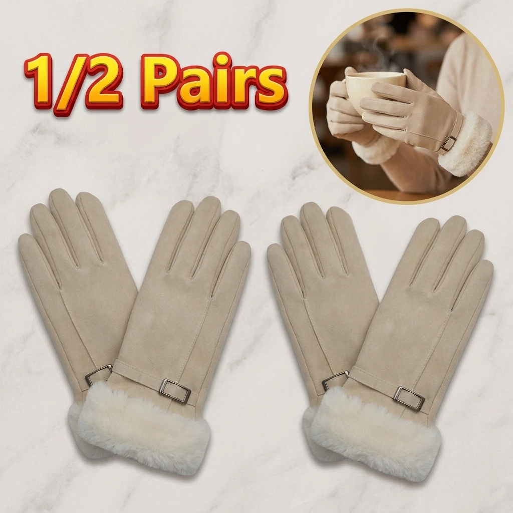 New Korean Style German Velvet Thick Gloves for Women Imitating Rabbit Fur Wrist Warm Windproof Glove Touch Screen Skiing Gloves