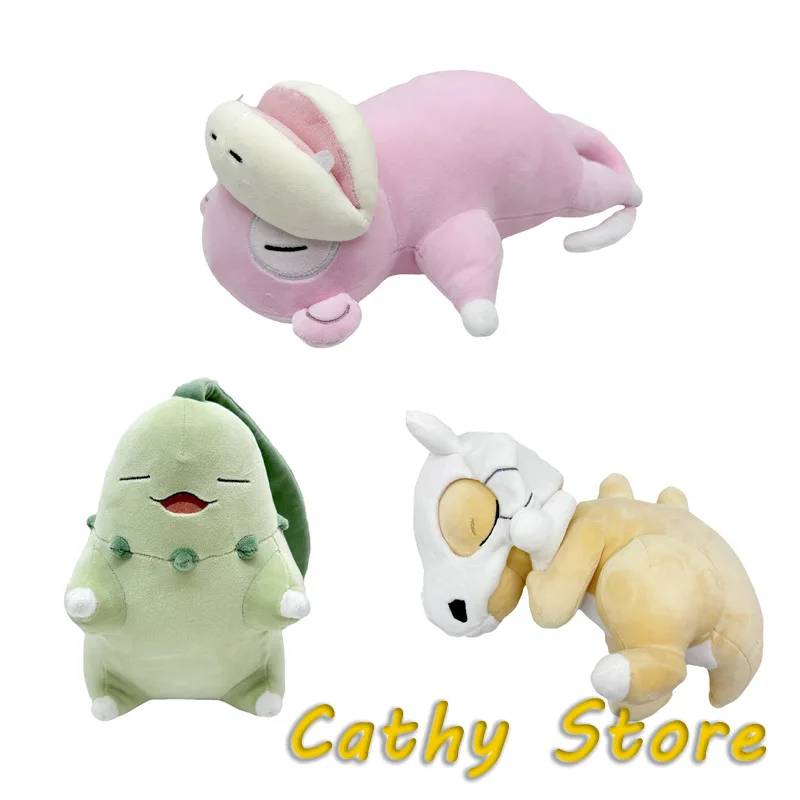 Poupée en peluche Pokemon série sommeil 25-30vm, périphérique Chikorita Slowpoke, modèle Cubone, oreiller en peluche, décoration de bureau, cadeaux