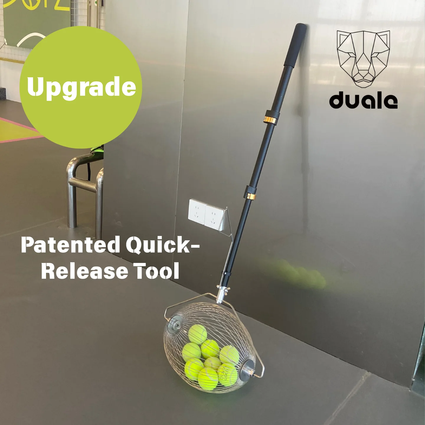 DUALE Pro Portable Tennis Ball Collector With Durable Stainless Steel Hopper, 35-Ball Capacity  Pickup Basket with Quick-Release