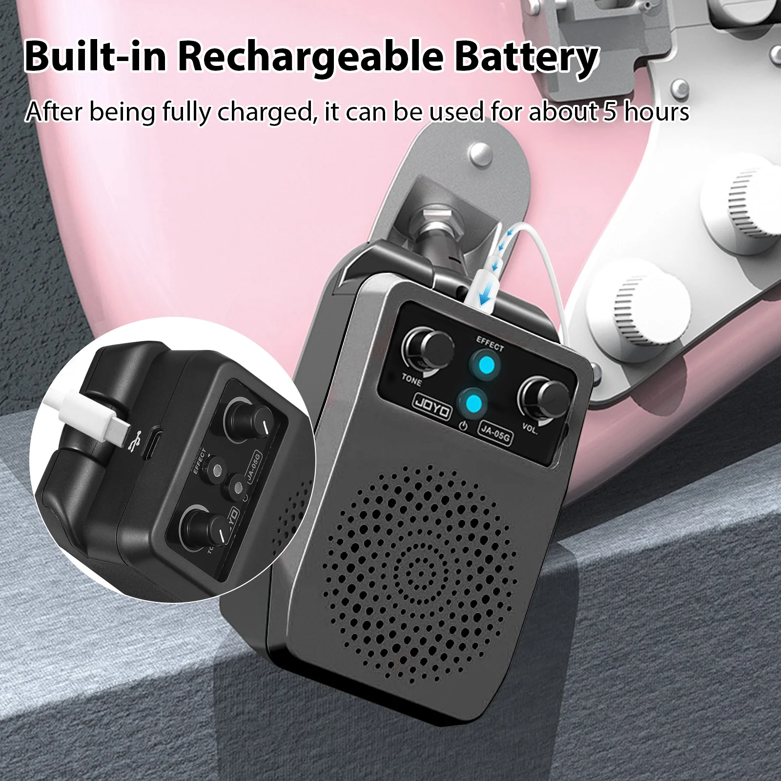 Portable Guitar Plug Amplifier Built-in 4 Effects Plug and Play Mini Amp Speaker for Electric Guitar Practice