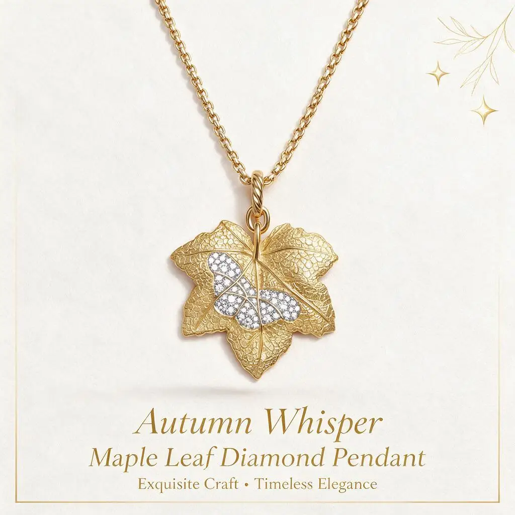 Custom Personalized Gold Tone Maple Leaf Pendant Necklace Sparkling Zircon Inlaid Butterfly Dainty Chic Luxury Jewelry For Women