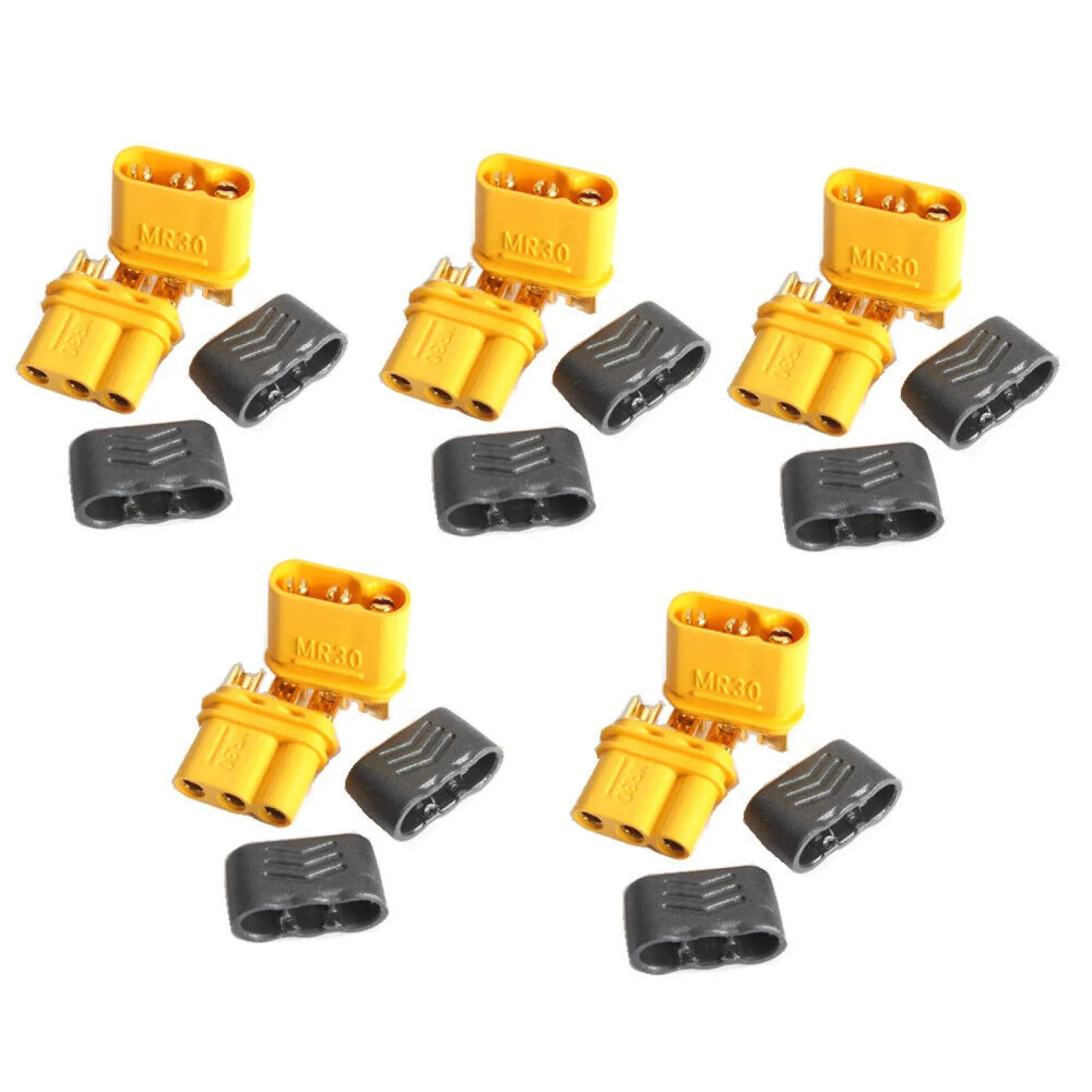 5 Pairs MR30 Connector Plug With Sheath Female & Male High Current 3 Pin Straight Head Connector For RC Lipo Battery Accessories