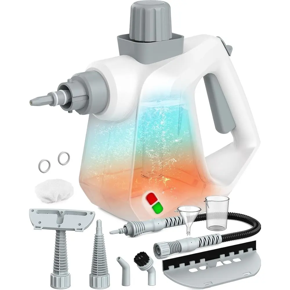 

Handheld Steam Cleaner with 9 Accessories for Home, Kitchen, Car, Furniture, Bathroom, Floor, Grout & Tile (White)