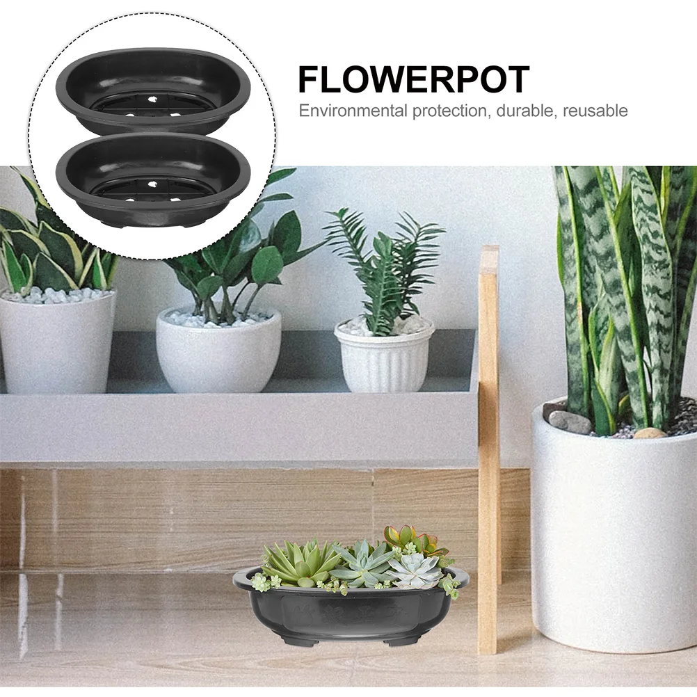 2 Pcs Flowerpot Plasitic Planter with Drainage Office Bonsai Tree Plastic Planting Gardening Tray