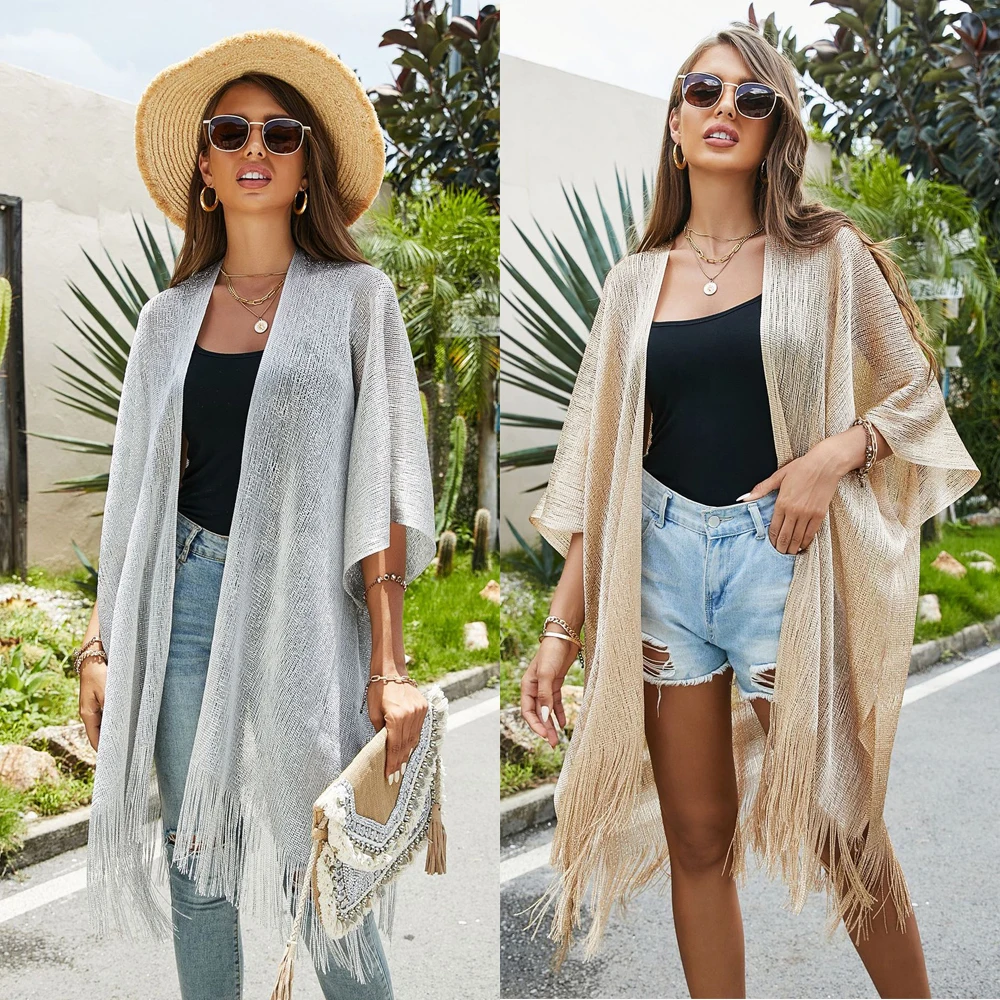 

Women's Tops Loose Tassels Coverups Beach Swim Bikini Kimono Cardigan Bathing Suit Cover Ups Blouse for Swimwear Resort Wear