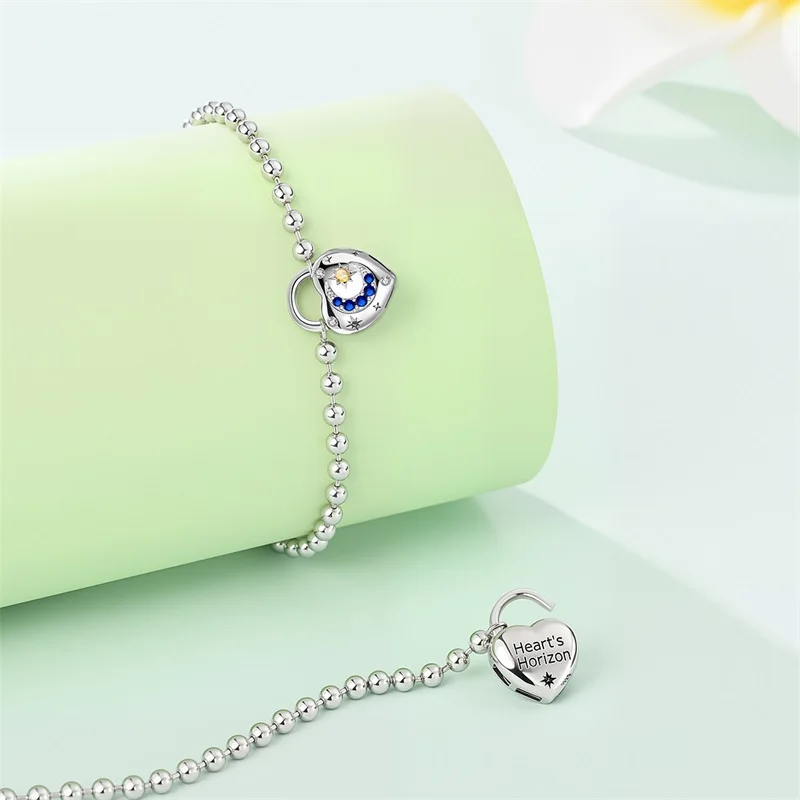 الأصلي 925 فضة أساور أساور نجوم أقمار على شكل قلب المشابك الخرز Charms سوار للنساء DIY بها بنفسك مجوهرات هدية