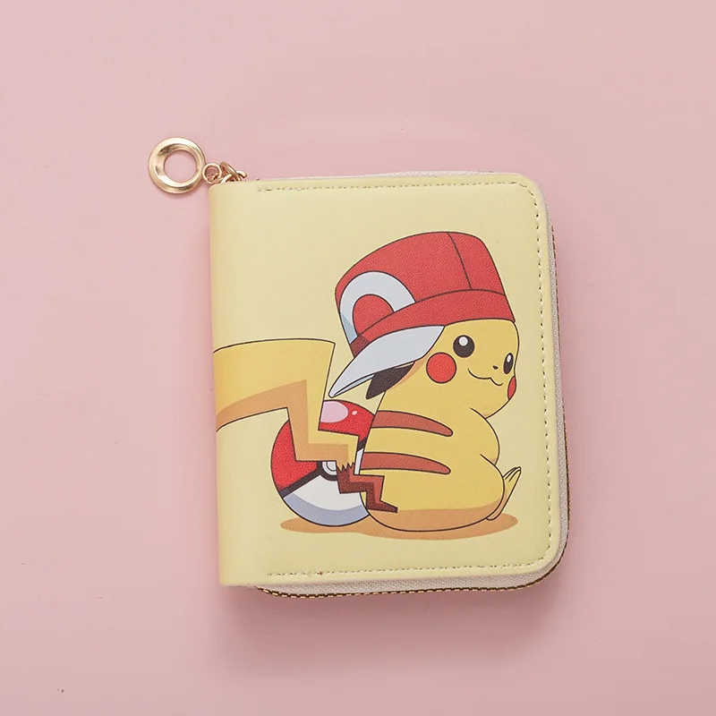 Bonito pikachu moeda bolsa presentes moda bonito pequeno fresco impressão carteira dos desenhos animados anime estudante curto amarelo zíper pequena carteira
