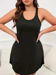 New Summer Women's Plus Size S-8XL U-Neck Basic Loungewear Sleeveless Dress A-line Solid Color Casual Beach Dress Party Dress