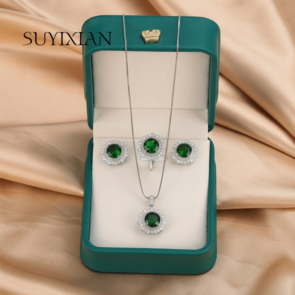 Women's 925 Sterling Silver Emerald Dan Jewelry Set, Gift