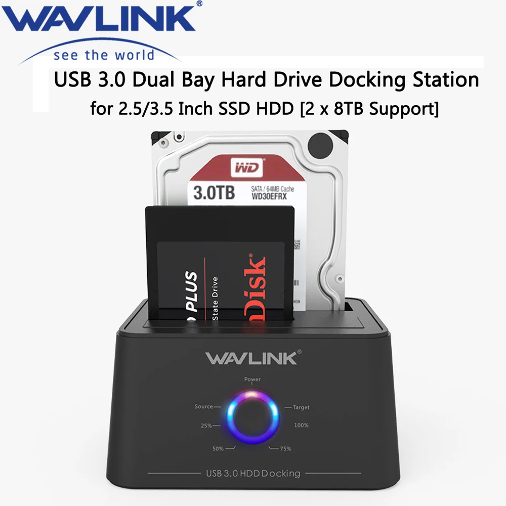 Wavlink High Speed USB 3.0 to SATA Dual Bay External Hard Drive Docking Station 5Gbps for 2.5/3.5