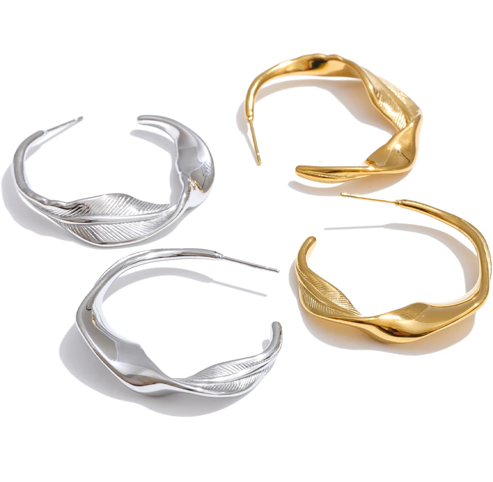 Yhpup Edelstahl-Blatt-Ohrringe mit gedrehtem Design, Wasserfest, PVD-Beschichtet, Charakteristischer Minimalistischer Schmuck im Großhandel – Detail 3