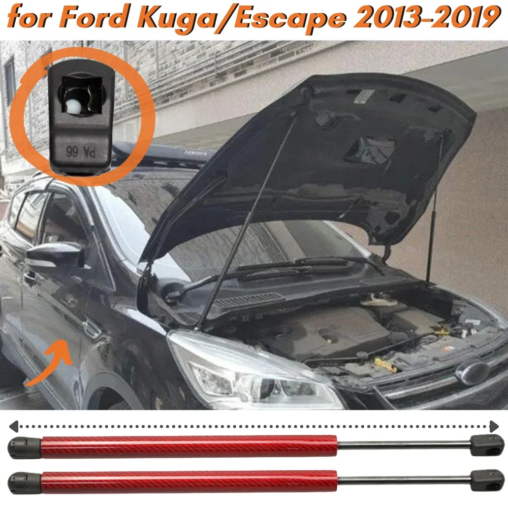 

Qty(2) Hood Struts for Ford Kuga for Ford Escape 2013-2019 Front Bonnet Carbon Fiber Gas Springs Shock Absorbers Lift Supports