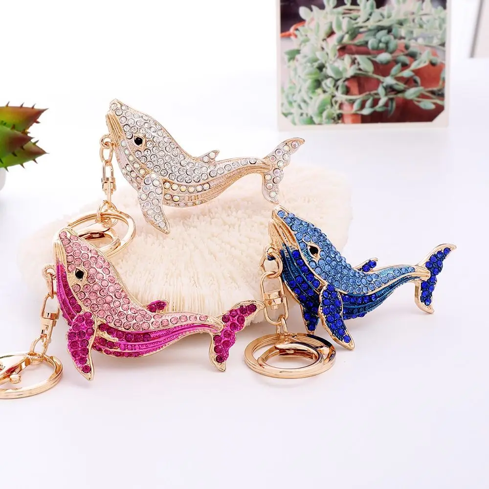 

Handbag Pendant Trendy Dolphin Key Ring Rhinestone Metal Marine Life Key Chain Creative Lovely Cartoon Whale Pendant Girls