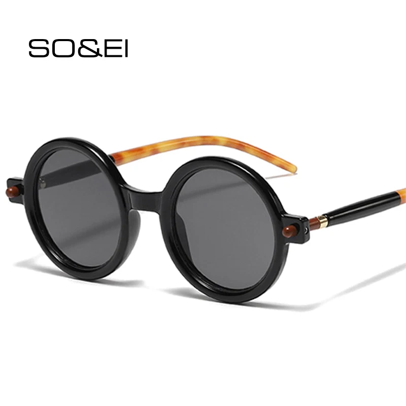 

SO&EI Fashion Double Color Round Women Sunglasses Retro Punk Men Trending Clear Grey Tea Eyewear Shades UV400 Sun Glasses