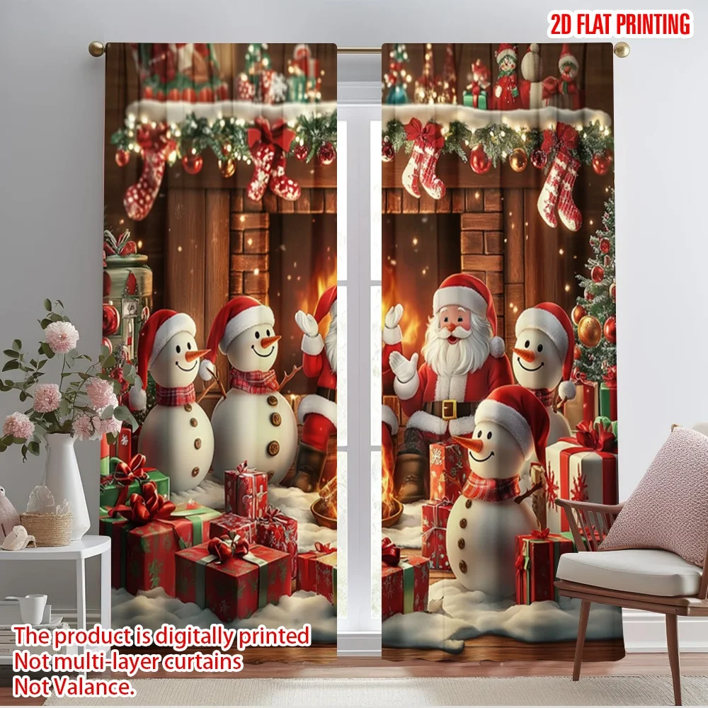 2pcs,2D plane printing Minimalist Curtains Snowman party Versatile Durable Polyester (without rod) Decorations Outdoor Perfect