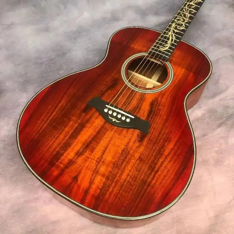 

2023 40 "full KOA wood rounded corner Life tree flower inlaid blackfinger acoustic guita