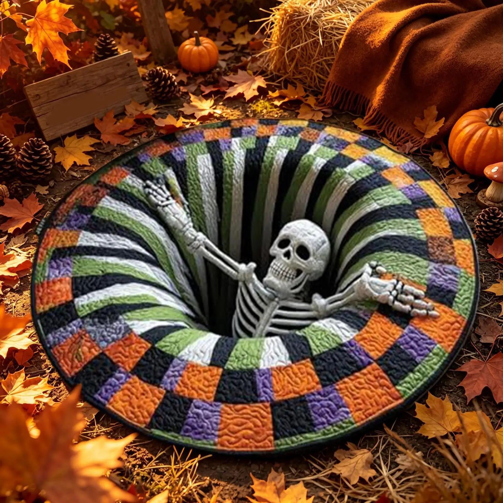 Halloween Optical Illusion Rug Halloween Area Rug Non-Slip Spooky Soft Scary Optical Illusion Mat for Home Indoor Entrance