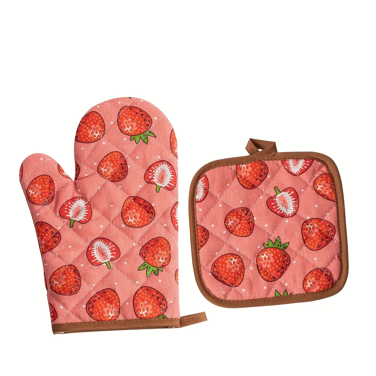 Strawberry Pattern Daily Home Kitchen Oven Gloves Heat Insulation Pad Thickened Baking Anti-Burn Gloves Heat Insulation