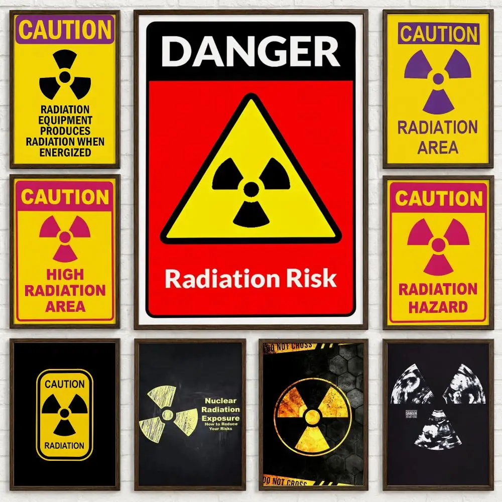 Hazard Symbol Nuclear Radiation Warning Sign Poster Self-adhesive Waterproof Paper Sticker Art Coffee House Bar Room Wall Decor