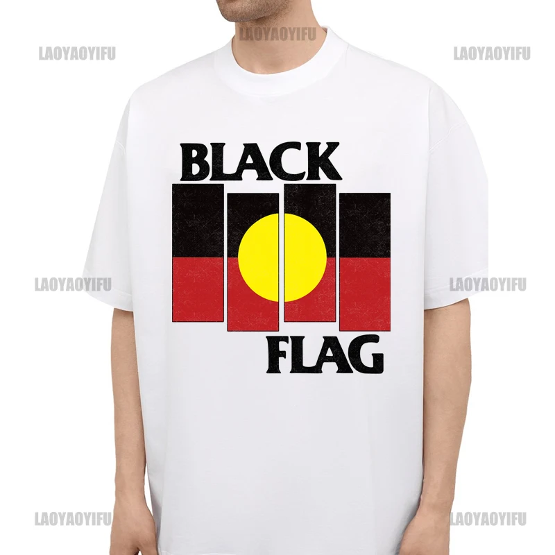 

Indigenous Black Flag [Black Worn Look] Casual Men's T-Shirt Street Fashion Short Sleeve Clothing Streetwear Hip Hop Cotton