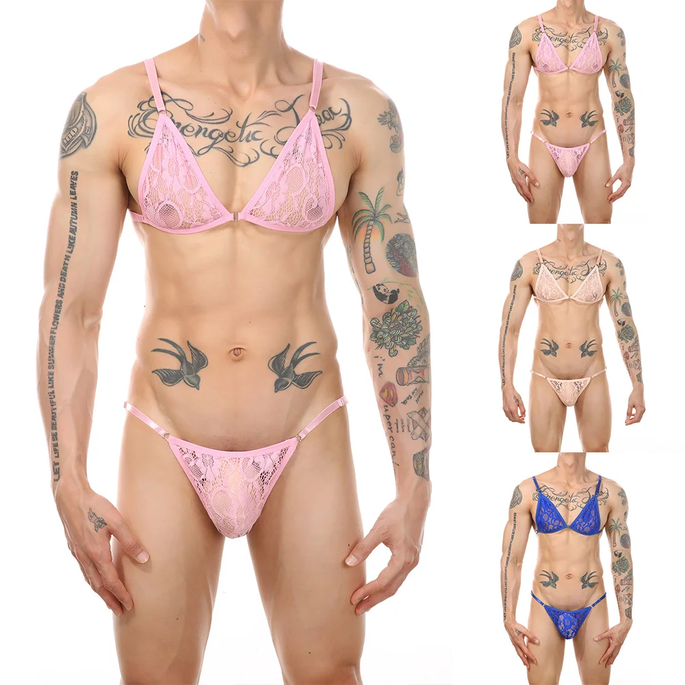 ملابس داخلية مثيرة للرجال حمالة صدر من الدانتيل قابلة للتعديل، ملابس داخلية على طراز سيسي للراحة والثقة، ألوان مختلفة متاحة