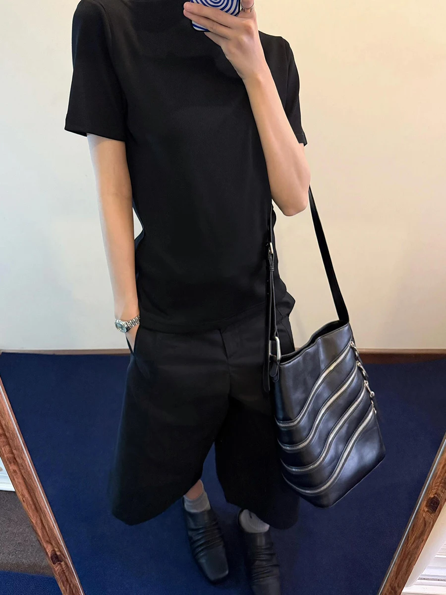 REDDACHiC Damskie czarne spodnie Bermuda z kieszeniami Letnie eleganckie spodnie z szerokimi nogawkami Wygodne eleganckie spodnie do pracy