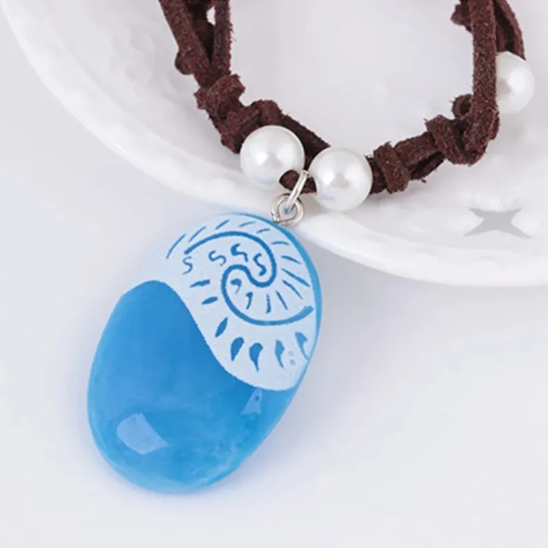 فيلم الأميرة موانا قلادة تأثيري اليدوية مضفر الجلود حبل مضيئة قلادة النساء فتاة مجوهرات الدعامة الملحقات #3