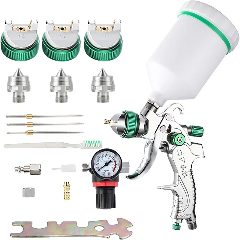 Pray Gun Set Gravity Feed Air Spray Gun With 1.4, 1.7, 2.0,2.5,3.0mm Nozzles